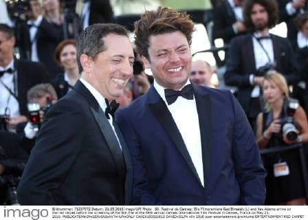69. Festival de Cannes: Elle Filmpremiere Gad Elmaleh (L) and Kev Adams arrive on the red carpet before the screening of the film Elle at the 69th annual Cannes International Film Festival in Cannes, France on May 21, 2016.  CAN20160521810 DAVIDxSILPA