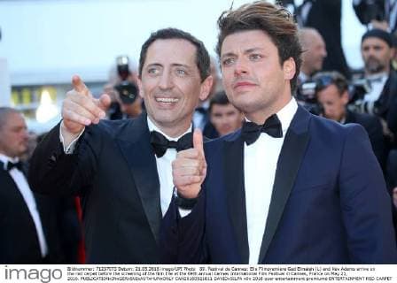 69. Festival de Cannes: Elle Filmpremiere Gad Elmaleh (L) and Kev Adams arrive on the red carpet before the screening of the film Elle at the 69th annual Cannes International Film Festival in Cannes, France on May 21, 2016.  CAN20160521811 DAVIDxSILPA