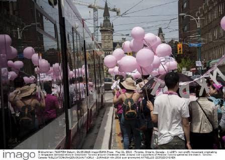 May 21, 2016 - Toronto, Ontario, Canada - A LGBT+ non-profit movement originating in Singapore demonstration in Downtown Toronto around Chinatown area. Around 100 supporters of PinkDot Toronto gathered the march. Toronto Canada - ZUMAd114