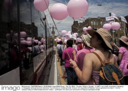 May 21, 2016 - Toronto, Ontario, Canada - A LGBT+ non-profit movement originating in Singapore demonstration in Downtown Toronto around Chinatown area. Around 100 supporters of PinkDot Toronto gathered the march. Toronto Canada - ZUMAd114