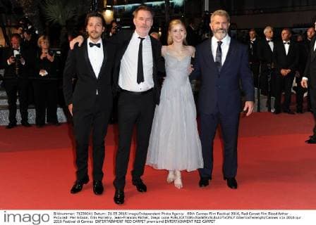 69th Cannes Film Festival 2016, Red Carpet film Blood father . Pictured: Mel Gibson, Erin Moriatry, Jean-Francois Richet, Diego Luna  AlbertoxTerenghi Cannes