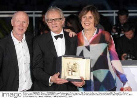 69. Festival de Cannes: Preisverleihung 69th Cannes Film Festival 2016, Photocall Awards. Pictured: Ken Loach, Paul Laverty, Rebecca O Brien  AlbertoxTerenghi Cannes