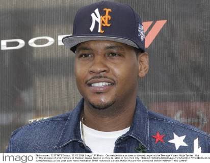 Carmelo Anthony arrives on the red carpet at the Teenage Mutant Ninja Turtles: Out Of The Shadows World Premiere at Madison Square Garden on May 22, 2016 in New York City.  NYP20160522131 JOHNxANGELILLO