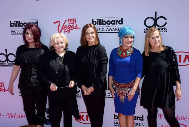 Musicians Abby Travis, Gina Schock, Belinda Carlisle, Jane Wiedlin, and Charlotte Caffey of The Go-Go s attend the annual Billboard Music Awards held at T-Mobile Arena in Las Vegas, Nevada on May 22, 2016.  LAV20160522370 JIMxRUYMEN