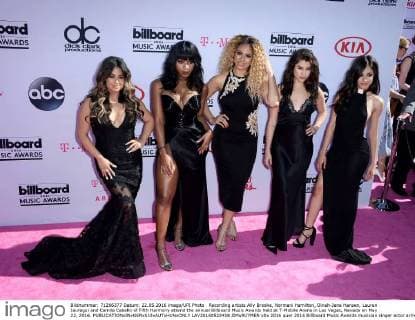 Recording artists Ally Brooke, Normani Hamilton, Dinah-Jane Hansen, Lauren Jauregui and Camila Cabello of Fifth Harmony attend the annual Billboard Music Awards held at T-Mobile Arena in Las Vegas, Nevada on May 22, 2016.  LAV20160522458 JIMxRUYMEN