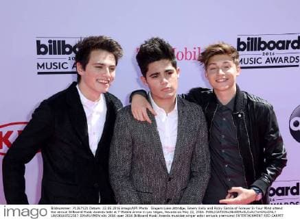 Singers Liam Attridge, Emery Kelly and Ricky Garcia of Forever In Your Mind attend the annual Billboard Music Awards held at T-Mobile Arena in Las Vegas, Nevada on May 22, 2016.  LAV20160522507 JIMxRUYMEN