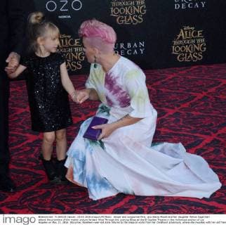 Singer and songwriter Pink, aka Alecia Moore and her daughter Willow Sage Hart attend the premiere of the motion picture fantasy Alice Through the Looking Glass at the El Capitan Theatre in the Hollywood section of Los Angeles on May 23, 2016. Storyline: Nineteen-year-old Alice returns to the magical world from her childhood adventure, where she reunites with her old friends and learns of her true destiny: to end the Red Queen s reign of terror.  LAP2016052309 JIMxRUYMEN