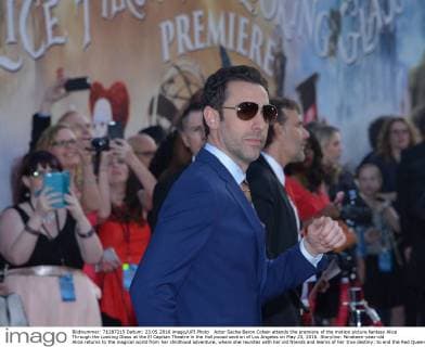 Actor Sacha Baron Cohen attends the premiere of the motion picture fantasy Alice Through the Looking Glass at the El Capitan Theatre in the Hollywood section of Los Angeles on May 23, 2016. Storyline: Nineteen-year-old Alice returns to the magical world from her childhood adventure, where she reunites with her old friends and learns of her true destiny: to end the Red Queen s reign of terror.  LAP2016052347 JIMxRUYMEN