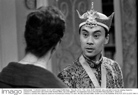 May 24, 2016 - File - Actor BURT KWOUK, who was best known for playing Inspector Clouseau s manservant Cato in the Pink Panther films, has died aged 85. He appeared in seven Pink Panther films opposite P. Sellers as Clouseau s servant who regularly attacked his employer to keep him alert. He also starred in BBC sitcom Last of the Summer Wine from 2002 to 2010. Born in Manchester but raised in Shanghai, the actor was awarded an OBE in the 2011 New Year Honour List. Pictured: June 15, 1961 - Burt Kwouk The Avengers Series 1. TV stills. London United Kingdom - ZUMAz90_