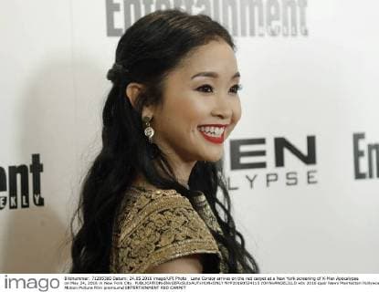 Lana Condor arrives on the red carpet at a New York screening of X-Men Apocalypse on May 24, 2016 in New York City.  NYP20160524115 JOHNxANGELILLO