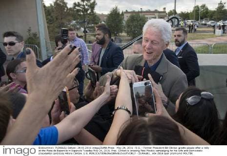 May 24, 2016 - U.S. - Former President Bill Clinton greets people after a rally at the Plaza de Espanola in Espanola Tuesday May 24, 2016. Pres. Clinton is crossing New Mexico campaiging for his wife and Democratic presidental candidate Hillary Clinton. U.S. - ZUMAab1_