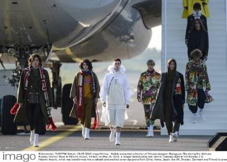 Models presented collection of Chinese designer Shangguan Zhe during the Ultimate Runway Fashion Show at Helsinki Airport, Finland, on May 24, 2016. A unique fashion show was held on Tuesday night at the Runway 2 of Helsinki Airport, which was transformed into a catwalk and enabled seven designers from China, Korea, Japan, the UK, Sweden, Denmark and Finland to present their collections. ) FINLAND-HELSINKI-AIRPORT FASHION SHOW SergeixStepanov 