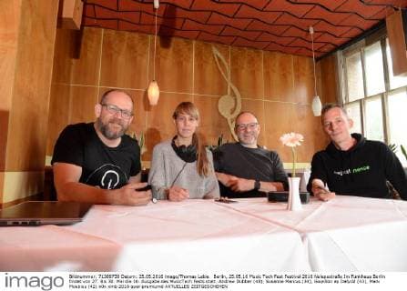 Berlin, 25.05.16 Music Tech Fest Festival 2016 Nalepastraße Im Funkhaus Berlin findet von 27. Bis 30. Mai die 10. Ausgabe des MusicTech Fests statt. Andrew Dubber (48), Susanne Marcus (34), Gwydion ap Dafydd (43), Mark Moebius (42)