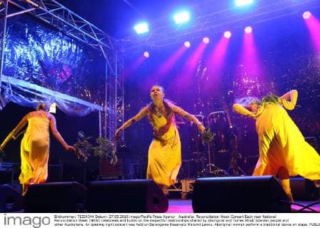 Australia: Reconciliation Week Concert Each year National Reconciliation Week (NRW) celebrates and builds on the respectful relationships shared by Aboriginal and Torres Strait Islander people and other Australians. An opening night concert was held on Barangaroo Reserve’s Walumil Lawns. Aboriginal women perform a traditional dance on stage.  RichardxMilnes