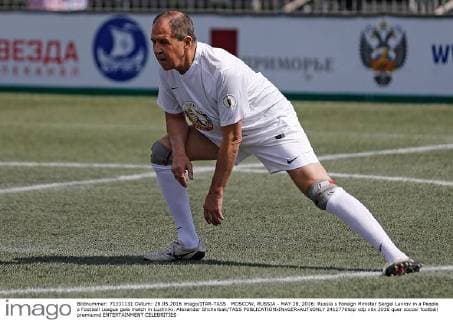 MOSCOW, RUSSIA - MAY 28, 2016: Russia s Foreign Minister Sergei Lavrov in a People s Football League gala match in Luzhniki. Alexander Shcherbak TASS  24127766sp