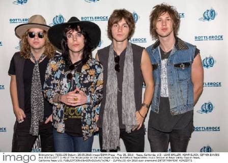 May 28, 2016 - Napa, California, U.S - LUKE SPILLER, ADAM SLACK, GETHIN DAVIES and JED ELLIOTT (L-R) of The Struts pose on the red carpet during BottleRock Napa Valley music festival at Napa Valley Expo in Napa, California Napa U.S. - ZUMAs135