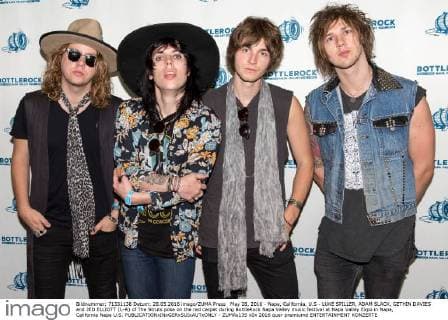 May 28, 2016 - Napa, California, U.S - LUKE SPILLER, ADAM SLACK, GETHIN DAVIES and JED ELLIOTT (L-R) of The Struts pose on the red carpet during BottleRock Napa Valley music festival at Napa Valley Expo in Napa, California Napa U.S. - ZUMAs135