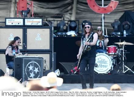 May 28, 2016 - Daytona, Florida, United States - (L-R) Kelby Ray, Jaren Johnston and Neil Mason of The Cadillac 3 perform during the Great American Music Fest at Daytona - Country 500 - Day 2 at Daytona International Speedway. Daytona United States - ZUMAw109