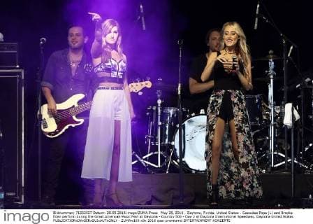 May 28, 2016 - Daytona, Florida, United States - Cassadee Pope (L) and Brooke Eden perform during the Great American Music Fest at Daytona - Country 500 - Day 2 at Daytona International Speedway. Daytona United States - ZUMAw109