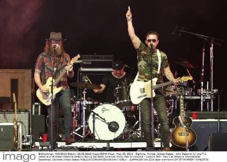 May 29, 2016 - Daytona, Florida, United States - John Osborne (L) and T.J. Osborne of Brothers Osborne perform during the Great American Music Fest at Daytona - Country 500 - Day 3 at Daytona International Speedway. Daytona United States - ZUMAw109