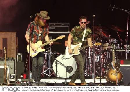 May 29, 2016 - Daytona, Florida, United States - John Osborne (L) and T.J. Osborne of Brothers Osborne perform during the Great American Music Fest at Daytona - Country 500 - Day 3 at Daytona International Speedway. Daytona United States - ZUMAw109
