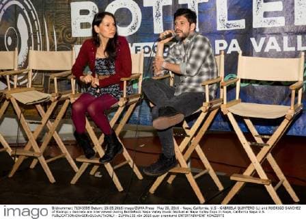 May 29, 2016 - Napa, California, U.S - GABRIELA QUINTERO (L) and RODRIGO SANCHEZ of Rodrigo y Gabriela are interviewed during BottleRock Napa Valley music festival at Napa Valley Expo in Napa, California Napa U.S. - ZUMAs135