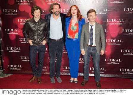 Gaspard Proust, Frederic Beigbeder, Audrey Fleurot, Jonathan Lambert CELEBRITES : Premiere des Films L Ideal - Paris - 30 05 2016 Viktor Panoramic 