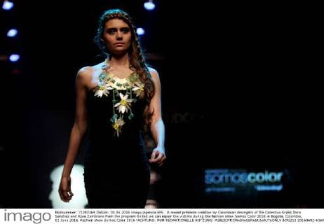 A model presents creation by Colombian desingers of the Colectivo Grass Dora Sanchez and Rosa Zambrano from the program United we can repair the victims during the fashion show Somos Color 2016 in Bogota, Colombia, 01 June 2016. Fashion show Somos Color 2016 !ACHTUNG: NUR REDAKTIONELLE NUTZUNG!  BOG213 20160602-636004466381075805