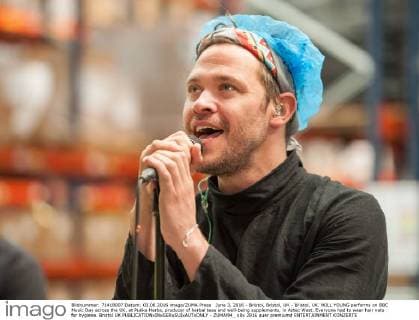 June 3, 2016 - Bristol, Bristol, UK - Bristol, UK. WILL YOUNG performs on BBC Music Day across the UK, at Pukka Herbs, producer of herbal teas and well-being supplements, in Aztec West. Everyone had to wear hair nets for hygiene. Bristol UK  - ZUMAl94_