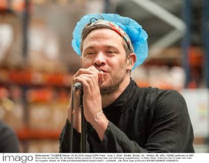 June 3, 2016 - Bristol, Bristol, UK - Bristol, UK. WILL YOUNG performs on BBC Music Day across the UK, at Pukka Herbs, producer of herbal teas and well-being supplements, in Aztec West. Everyone had to wear hair nets for hygiene. Bristol UK  - ZUMAl94_