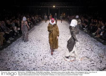 Illustration picture shows the 28th edition of the graduation fashion show Show 16 with the creations of the students of the fashion department of La Cambre school of visual arts, Friday 03 June 2016, in Brussels.  FILIPxDExSMET 04865021