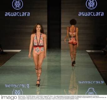 A model presents a swimsuit creation by Aguaclara fashion designers during the Miami Fashion Week at the Ice Palace, Miami, Florida, June 3, 2016.  MIA20160603112 GARYxIxROTHSTEIN