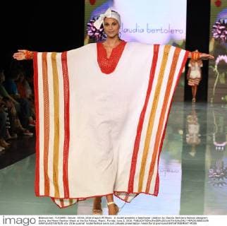 A model presents a beachwear creation by Claudia Bertolero fashion designers during the Miami Fashion Week at the Ice Palace, Miami, Florida, June 3, 2016.  MIA20160603209 GARYxIxROTHSTEIN