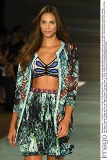 A model presents a beachwear creation by Custo Barcelona fashion designers during the Miami Fashion Week at the Ice Palace, Miami, Florida, June 3, 2016.  MIA20160603312 GARYxIxROTHSTEIN
