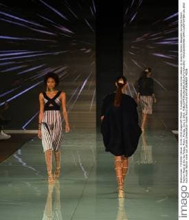A model presents a day time creation by Alvarno fashion designers during the Miami Fashion Week at the Ice Palace, Miami, Florida, June 3, 2016.  MIA20160603406 GARYxIxROTHSTEIN