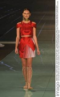 A model presents a day time creation by Alvarno fashion designers during the Miami Fashion Week at the Ice Palace, Miami, Florida, June 3, 2016.  MIA20160603408 GARYxIxROTHSTEIN