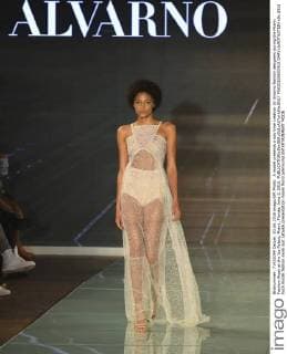 A model presents a day time creation by Alvarno fashion designers during the Miami Fashion Week at the Ice Palace, Miami, Florida, June 3, 2016.  MIA20160603415 GARYxIxROTHSTEIN