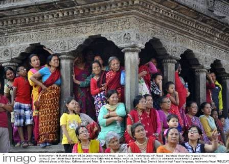 June 4, 2016 - Kathmandu, NP, Nepal - Devotees observing religious ritual dance during 12 year Shree Bagh Bhairab Dance Jatra Celebrated at Patan, Nepal on June 4, 2016. Which is celebrated once every 12 years in different places of Kirtipur, Kathmandu and Patan. It is known as Barha Barse Shree Bagh Bhairab Jatra in local Nepali language. Kathmandu Nepal  - ZUMAn230
