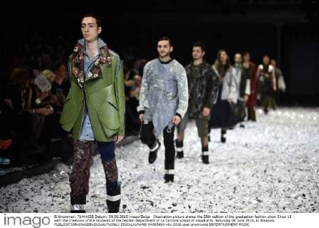 Illustration picture shows the 28th edition of the graduation fashion show Show 16 with the creations of the students of the fashion department of La Cambre school of visual arts, Saturday 04 June 2016, in Brussels.  ERICxLALMAND 04865404