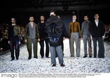 Illustration picture shows the 28th edition of the graduation fashion show Show 16 with the creations of the students of the fashion department of La Cambre school of visual arts, Saturday 04 June 2016, in Brussels.  ERICxLALMAND 04865407