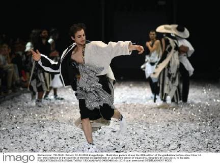 Illustration picture shows the 28th edition of the graduation fashion show Show 16 with the creations of the students of the fashion department of La Cambre school of visual arts, Saturday 04 June 2016, in Brussels.  ERICxLALMAND 04865400
