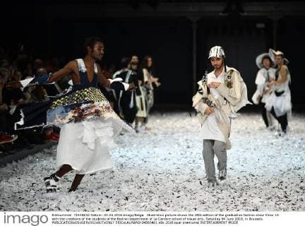 Illustration picture shows the 28th edition of the graduation fashion show Show 16 with the creations of the students of the fashion department of La Cambre school of visual arts, Saturday 04 June 2016, in Brussels.  ERICxLALMAND 04865401