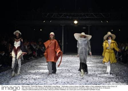 Illustration picture shows the 28th edition of the graduation fashion show Show 16 with the creations of the students of the fashion department of La Cambre school of visual arts, Saturday 04 June 2016, in Brussels.  ERICxLALMAND 04865418