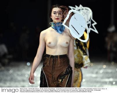 Illustration picture shows the 28th edition of the graduation fashion show Show 16 with the creations of the students of the fashion department of La Cambre school of visual arts, Saturday 04 June 2016, in Brussels.  ERICxLALMAND 04865422
