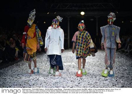 Illustration picture shows the 28th edition of the graduation fashion show Show 16 with the creations of the students of the fashion department of La Cambre school of visual arts, Saturday 04 June 2016, in Brussels.  ERICxLALMAND 04865425