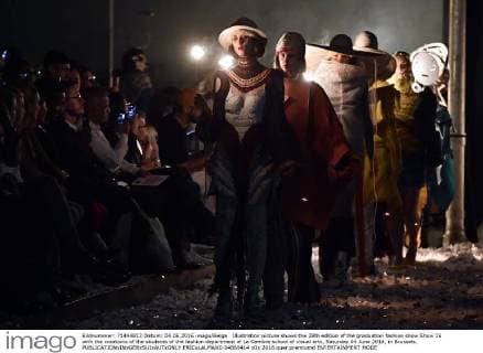 Illustration picture shows the 28th edition of the graduation fashion show Show 16 with the creations of the students of the fashion department of La Cambre school of visual arts, Saturday 04 June 2016, in Brussels.  ERICxLALMAND 04865414