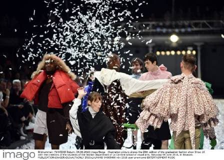 Illustration picture shows the 28th edition of the graduation fashion show Show 16 with the creations of the students of the fashion department of La Cambre school of visual arts, Saturday 04 June 2016, in Brussels.  ERICxLALMAND 04865498