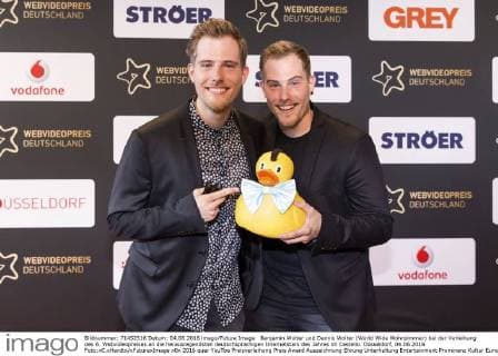 Benjamin Wolter und Dennis Wolter (World Wide Wohnzimmer) bei der Verleihung des 6. Webvideopreises an die herausragendsten deutschsprachigen Internetstars des Jahres im Castello. Düsseldorf, 04.06.2016 Foto:xC.xHardtx xFuturexImage