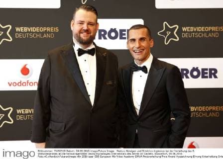 Markus Hündgen und Dimitrios Argirakos bei der Verleihung des 6. Webvideopreises an die herausragendsten deutschsprachigen Internetstars des Jahres im Castello. Düsseldorf, 04.06.2016 Foto:xC.xHardtx xFuturexImage