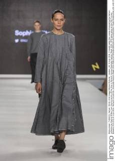 London, UK. 5 June 2016. A model walks the runway showcasing the fashion collection by Sophie Wilton from the University of the Arts in Norwich during Graduate Fashion Week 2016. GFW takes place at the Old Truman Brewery from 5 to 8 June 2016. Norwich University, Graduate Fashion Week 2016 